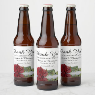 Romantic Red Rose Weddenschap Bedankt Bier Etiket