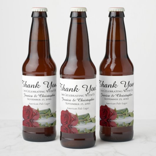 Romantic Red Rose Weddenschap Bedankt Bier Etiket (Flessen)