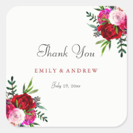 Romantic Red Rose Wedding Bedankt Sticker