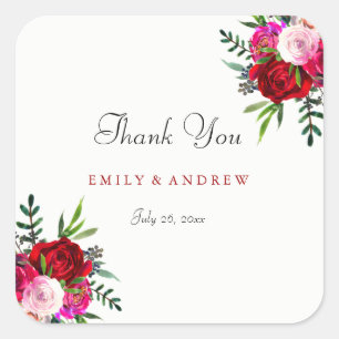 Romantic Red Rose Wedding Bedankt Sticker