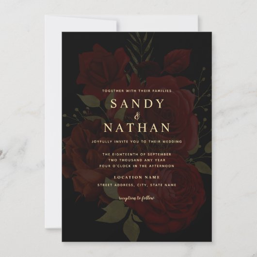 Romantic Red Rose Wedding Invitation Kaart (Voorkant)