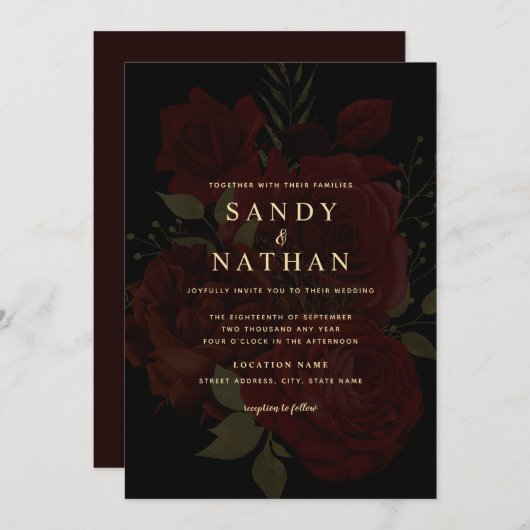 Romantic Red Rose Wedding Invitation Kaart (Voorkant / Achterkant)