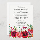 Romantic Red Rose Wedding Invitation Kaart (Voorkant / Achterkant)