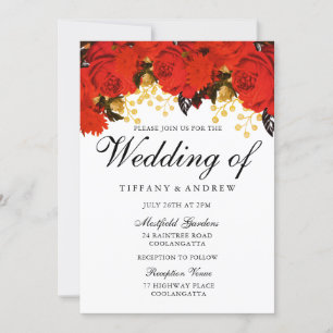 Romantic Red Rose Wedding Invitation Kaart