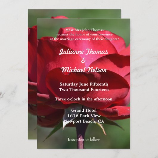 Romantic Red Rose Wedding Kaart (Voorkant / Achterkant)