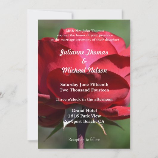 Romantic Red Rose Wedding Kaart (Voorkant)