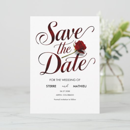 Romantic Red Rose Wedding Save The Date (Staand voorkant)
