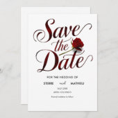Romantic Red Rose Wedding Save The Date (Voorkant / Achterkant)