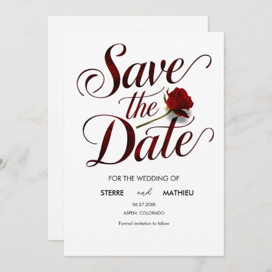 Romantic Red Rose Wedding Save The Date (Voorkant / Achterkant)