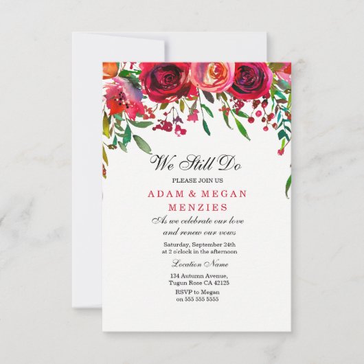 Romantic Red Rose Wedding Vow Renewal Invite Kaart (Voorkant)