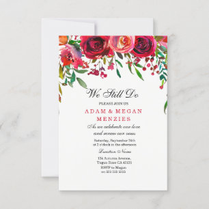 Romantic Red Rose Wedding Vow Renewal Invite Kaart