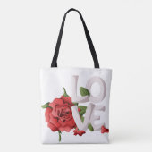 Romantic Red Rose with Bold Love Typography Tote Bag (Achterkant)