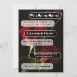 Romantic Red Roses Abstract Heart Love Wedding Inv Kaart