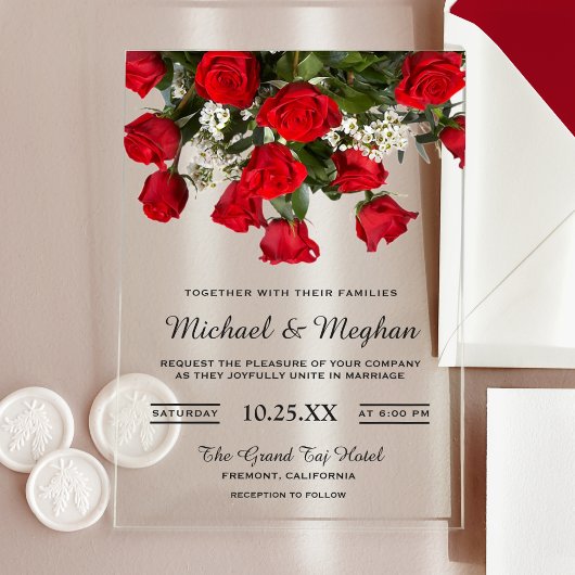 Romantic Red Roses Bouquet Wedding Invitation Acryl Uitnodigingen