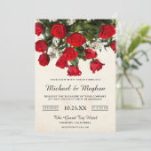 Romantic Red Roses Bouquet Wedding Invitation Kaart (Staand voorkant)