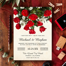 Romantic Red Roses Bouquet Wedding Invitation Kaart