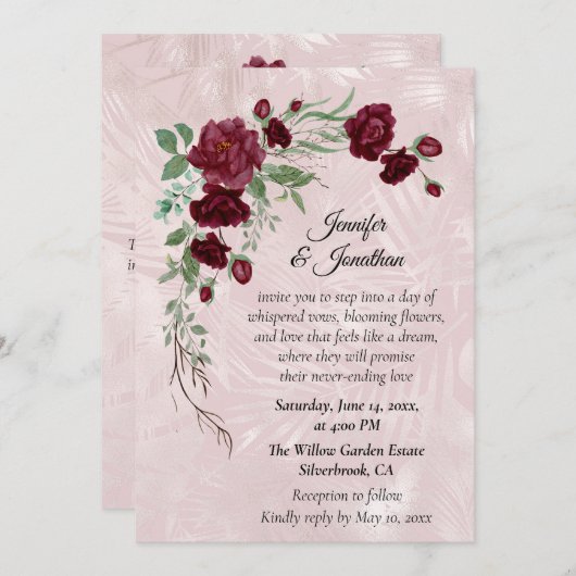 Romantic Red Roses Customizable Wedding Invitation (Voorkant / Achterkant)