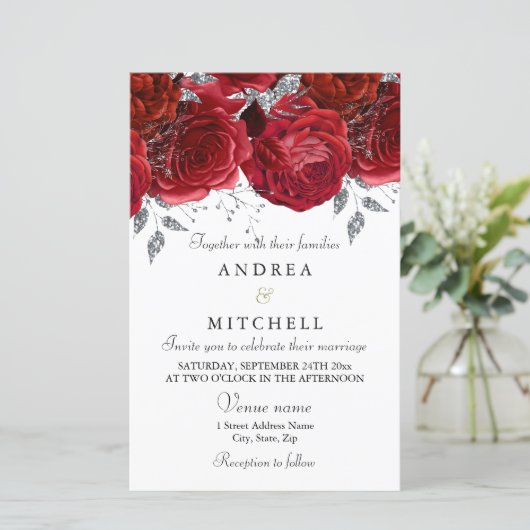 Romantic Red Roses Discount Budget Weddenschap Inv (Staand voorkant)