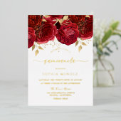 Romantic Red Roses Elegant Quinceanera Party Gold Folie Uitnodiging (Staand Voorkant)