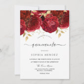 Romantic Red Roses Elegant Quinceanera Party Kaart (Voorkant)