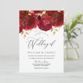 Romantic Red Roses Elegant Wedding Kaart (Staand voorkant)