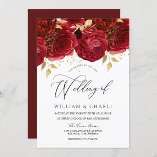 Romantic Red Roses Elegant Wedding Kaart