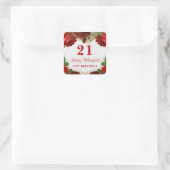 Romantic Red Roses en Gold Glitter 21st Birthday Vierkante Sticker (Tas)
