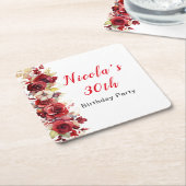 Romantic Red Roses Floral Birthday Party Kartonnen Onderzetters (Schuin)