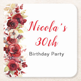 Romantic Red Roses Floral Birthday Party Kartonnen Onderzetters