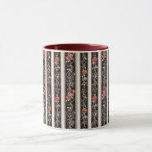 Romantic Red Roses Floral Cream Black Stripes Mok (Midden)