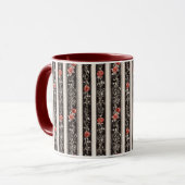 Romantic Red Roses Floral Cream Black Stripes Mok (Voorkant links)