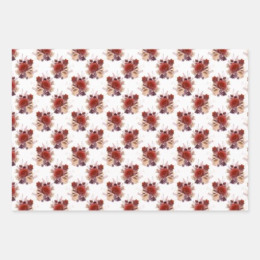 Romantic Red Roses Floral Inpakpapier Vel (Voorkant 3)