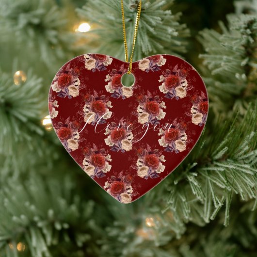 Romantic Red Roses Floral Keramisch Ornament (Boom)