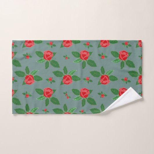 Romantic Red Roses Floral Pattern Green leest Bat Bad Handdoek (Handdoek)