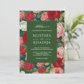 Romantic Red Roses Floral Pattern Islamic Weddensc Kaart (Staand voorkant)