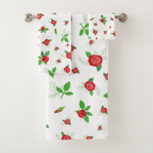 Romantic Red Roses Floral Pattern Retro Bath Towe Bad Handdoek