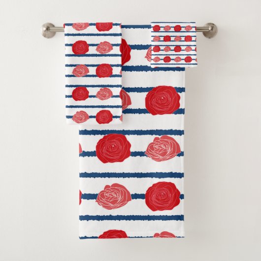 Romantic Red Roses Floral Pattern Trendy Bath Tow Bad Handdoek (Insitu)