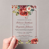 Romantic Red Roses Floral Wedding Acryl Uitnodigingen (Insitu (Draagbaar))