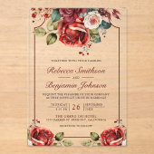Romantic Red Roses Floral Wedding Acryl Uitnodigingen (Voorkant)