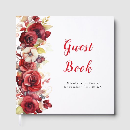 Romantic Red Roses Floral Wedding Gastenboek (Voorkant)
