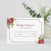 Romantic Red Roses Floral Wedding RSVP Kaartje (Staand voorkant)