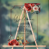 Romantic Red Roses Floral Wedding Welcome Acryl Bord (Neutraal)