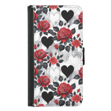 Romantic Red Roses Goth Black Hearts Patterned