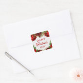Romantic Red Roses Happy Valentine's Day Vierkante Sticker (Envelop)
