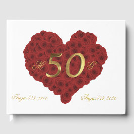 Romantic Red Roses Heart 50th Wedding Jubileum Gastenboek