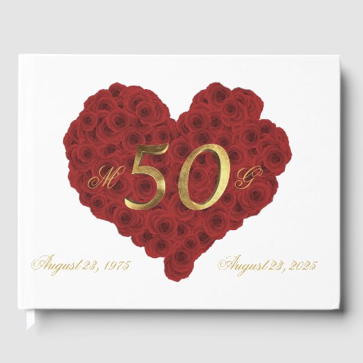 Romantic Red Roses Heart 50th Wedding Jubileum Gastenboek (Voorkant)