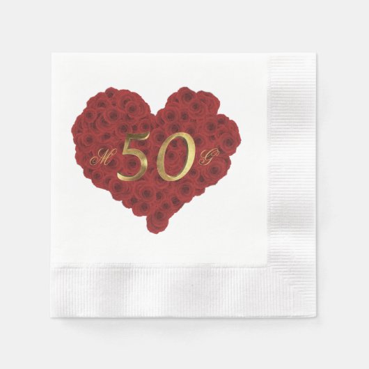 Romantic Red Roses Heart 50th Wedding Jubileum Servet (Voorkant)