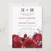 Romantic Red Roses Monogram Weddenschap Kaart (Voorkant)