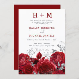 Romantic Red Roses Monogram Weddenschap Kaart