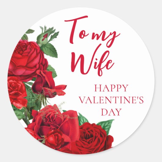 Romantic Red Roses op White Wife Valentijnsdag Ronde Sticker (Voorkant)